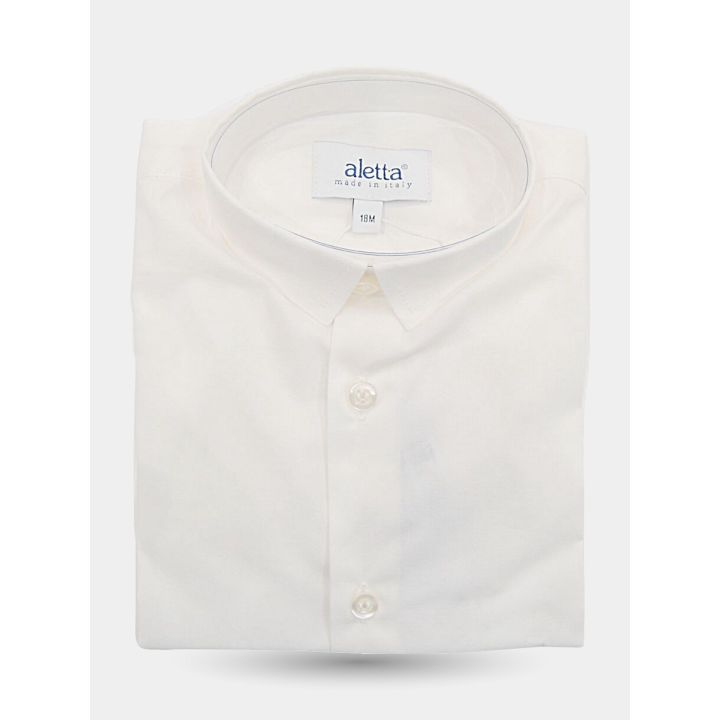 Camicia bianca elegante Aletta per neonato piegata, vista frontale con colletto