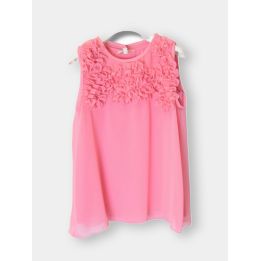 Blusa elegante Aletta rosa smanicata con petali applicati, vista frontale
