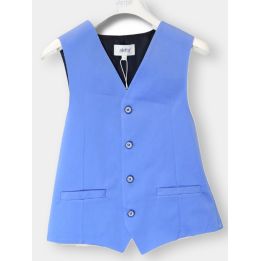 Gilet elegante Aletta blu con scollo a V e quattro bottoni, vista frontale