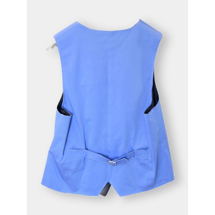 Retro del gilet blu con cinturino e fibbia regolabile