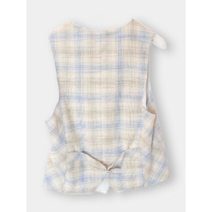 Retro del gilet a quadri con il cinturino e la fibbia in vita