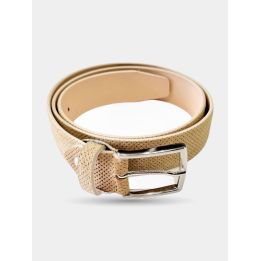 Cintura Aletta beige in pelle traforata arrotolata con fibbia argentata