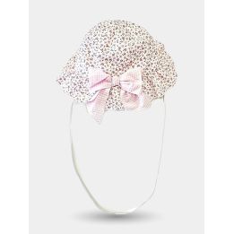 Cappello Aletta rosa a fiorellini da neonata con fiocco e laccetto