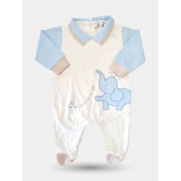 Tutina Aletta panna e celeste da neonato con elefantino vista frontale