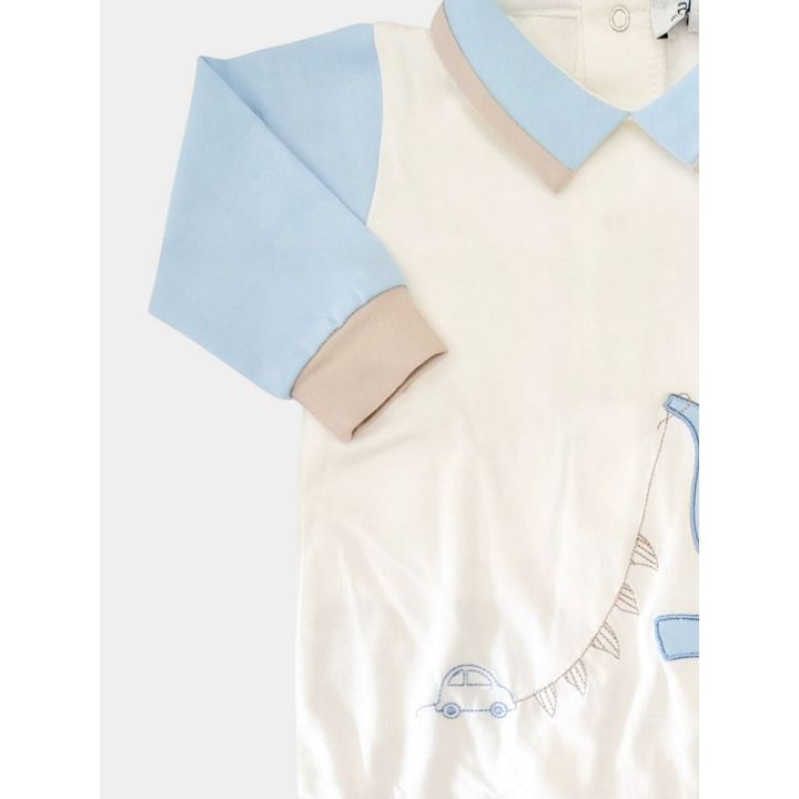 Manica celeste con polsino beige e macchinina disegnata
