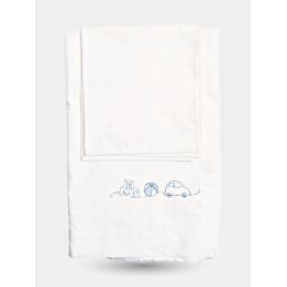 Set lenzuolino e federa Aletta bianco con giochi ricamati in azzurro