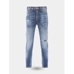 Jeans strappati Diesel blu da ragazzo vista frontale con rammendi