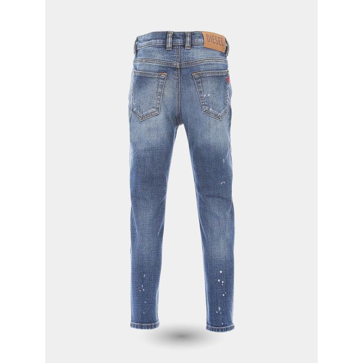 Retro del jeans Diesel blu con patch logo color cuoio in vita
