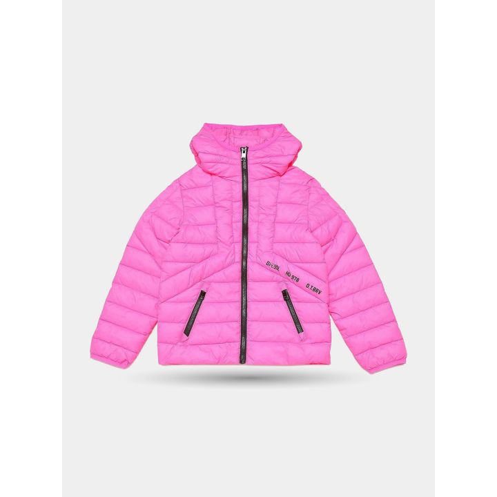 Piumino leggero Diesel fucsia fluo da ragazza vista frontale