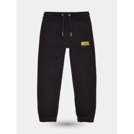 Pantaloni tuta Diesel neri da ragazzo vista frontale con logo giallo