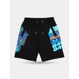 Pantaloncini Diesel neri da ragazzo vista frontale con grafiche azzurre