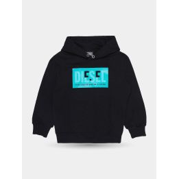 Felpa con cappuccio Diesel nera da ragazzo vista frontale con logo