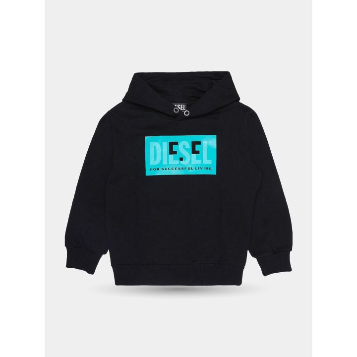 Felpa con cappuccio Diesel nera da ragazzo vista frontale con logo