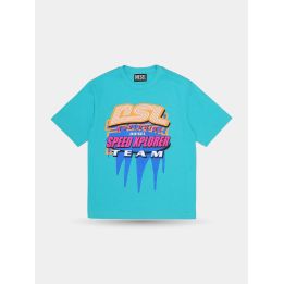 T-shirt Diesel turchese da ragazzo vista frontale con grafica Speed Xplorer