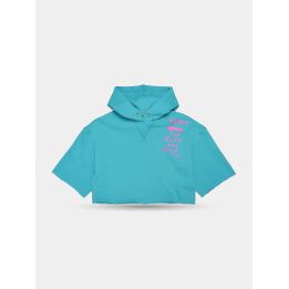 T-shirt corta Diesel turchese con cappuccio da bambina, vista frontale