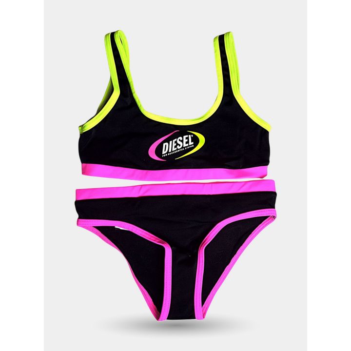 Top del bikini Diesel con logo vintage e retro dello slip fucsia