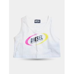 Canotta corta Diesel bianca da ragazza vista frontale con logo