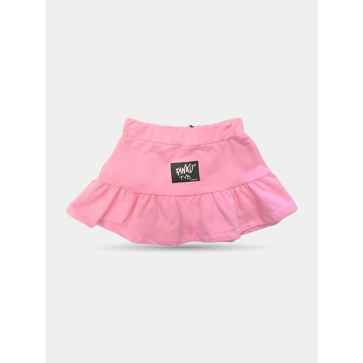 Retro della gonna rosa a balza con etichetta nera Pinko Up