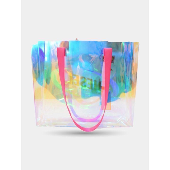 Retro della borsa mare Diesel trasparente con manici fucsia