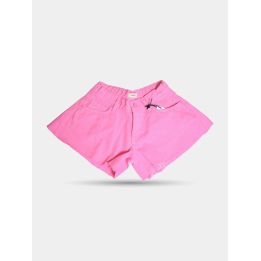 Shorts di jeans Pinko rosa con orlo sfrangiato, vista frontale