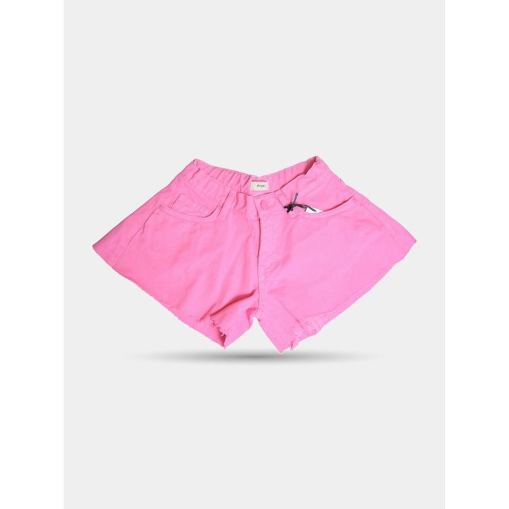 Shorts di jeans Pinko rosa con orlo sfrangiato, vista frontale
