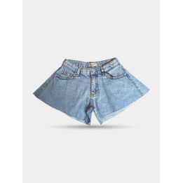 Shorts di jeans Pinko blu chiaro con risvolto, vista frontale