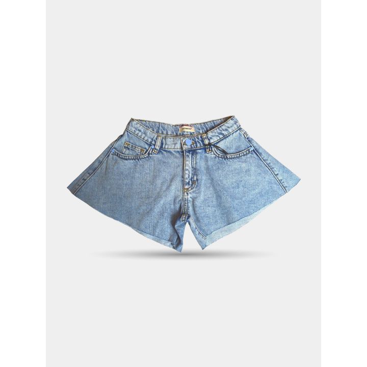 Shorts di jeans Pinko blu chiaro con risvolto, vista frontale