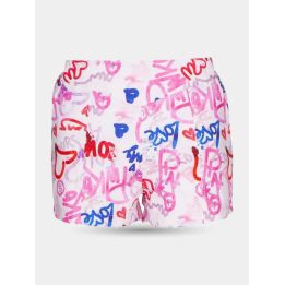 Shorts Pinko in popeline a scritte graffiti rosa, rosse e blu, vista frontale