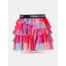 Gonna Pinko in tulle a balze multicolore con fascia elastica nera, vista frontale