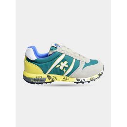 Sneakers Premiata verdi e gialle con lacci, vista laterale