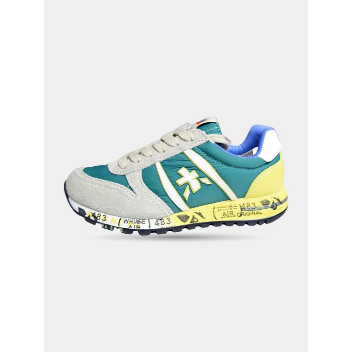 Sneakers Premiata verdi e gialle, lato interno