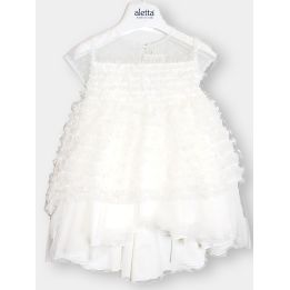 Abito da cerimonia Aletta bianco con ruches di tulle, vista frontale
