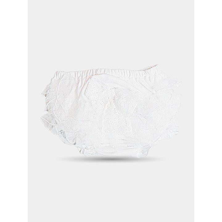 Coulotte Aletta bianca da neonata con balze di pizzo e tulle sul retro