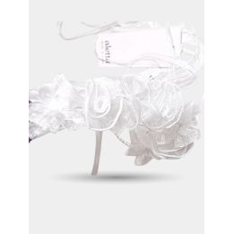 Coroncina Aletta bianca da neonata con rose di tulle su cerchietto