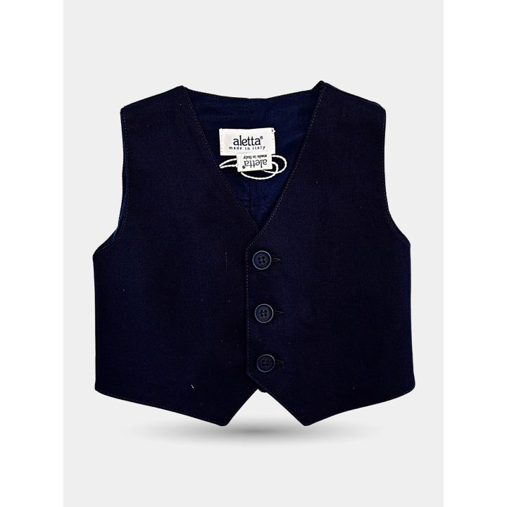 Gilet elegante Aletta blu da neonato con tre bottoni, vista frontale