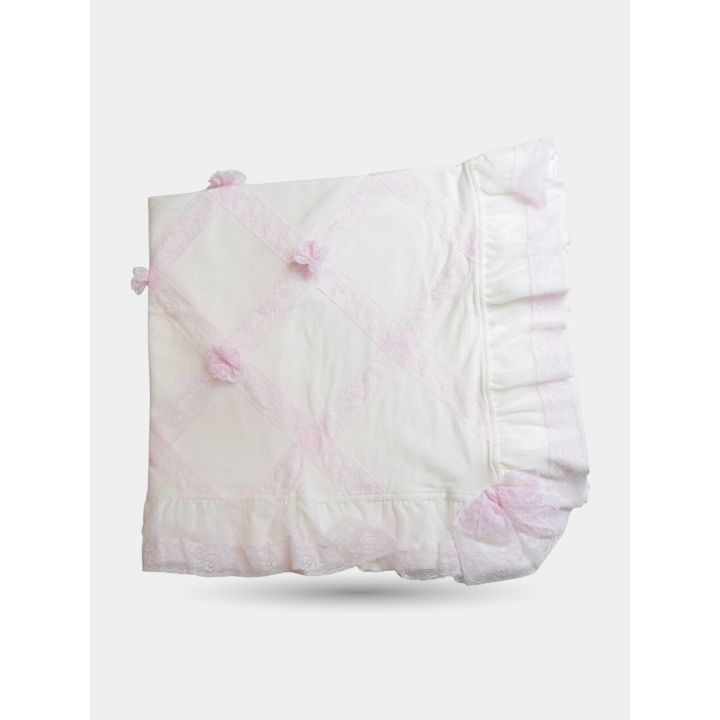 Copertina nascita Aletta panna da neonata con pizzo rosa a rombi
