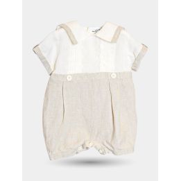 Abito battesimo Aletta a pagliaccetto bianco e beige con collo alla marinara, vista frontale