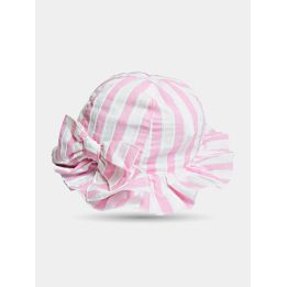 Cappellino Aletta a righe rosa e bianche da neonata con falda arricciata