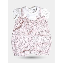 Tutina corta Aletta a fiorellini rosa con colletto bianco, vista frontale