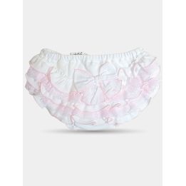 Coulotte Aletta bianca da neonata con balze rosa e fiocco sul retro