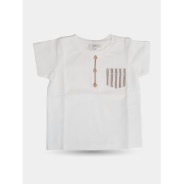 T-shirt Aletta bianca da bambino con taschino a righe vista frontale