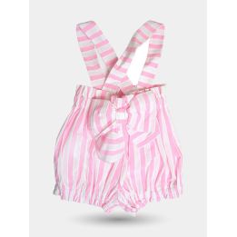 Pantaloncini Aletta a righe rosa e bianche con bretelle e fiocco, davanti