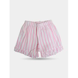 Pantaloncini Aletta a righe rosa e bianche con volant sul fondo, davanti