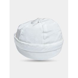 Cappello Aletta bianco da neonato con fascia risvoltata, vista frontale
