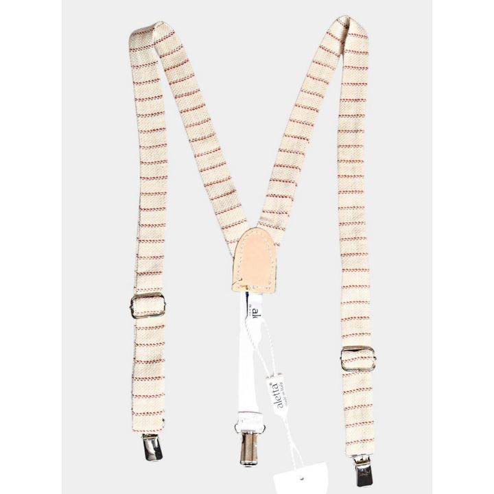 Bretelle Aletta beige a righine rosse con fibbie regolabili e clip in metallo