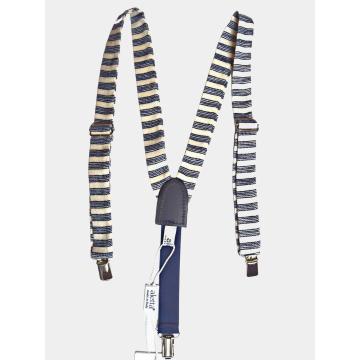 Bretelle Aletta a righe blu e panna con linguetta blu scuro e clip in metallo