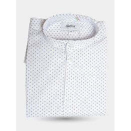 Camicia Aletta bianca a pois blu con collo coreano, piegata