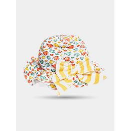 Cappello Aletta a pesciolini colorati da neonata con fiocco a righe gialle