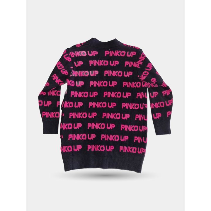 Retro del cardigan Pinko nero con scritte Pinko Up fucsia