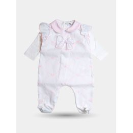 Tutina Aletta bianca con colletto bordato di rosa e fiocco, vista frontale